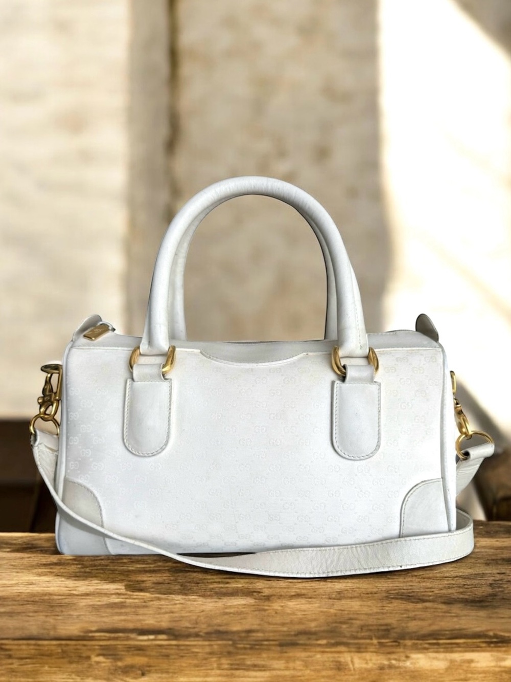 GUCCI GG Supreme Boston Bag White Shoulder Bag Vintage